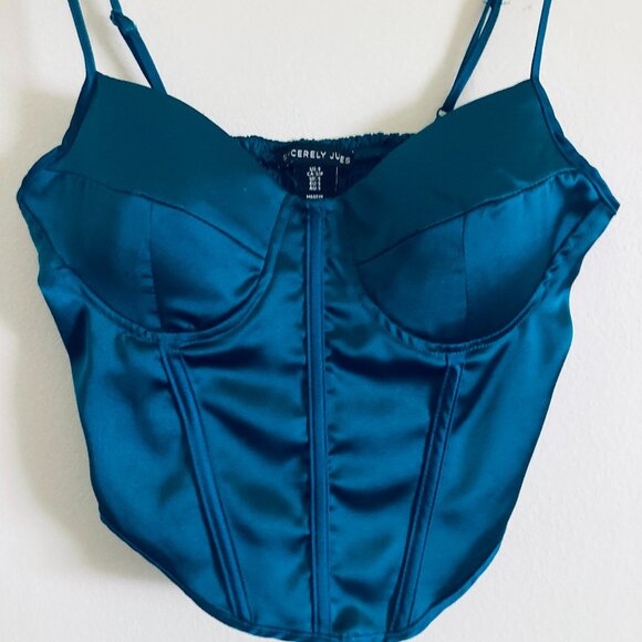 🌀 Dark Teal Satin Structured Bustier Top - Picture 2 of 5
